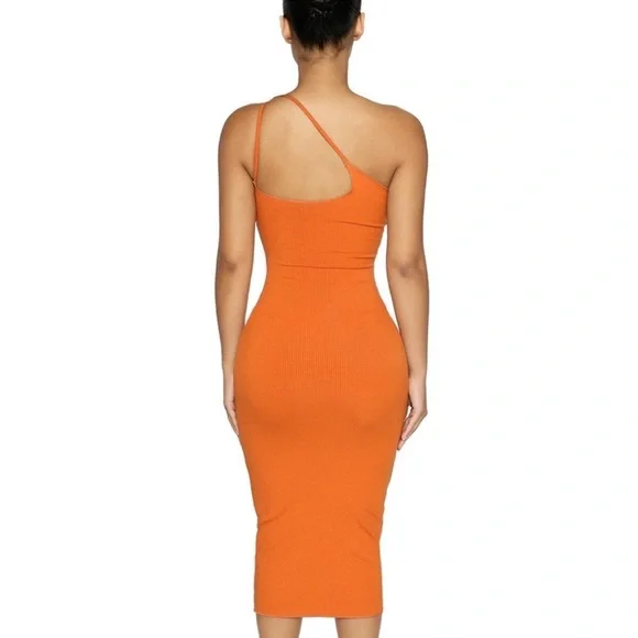 Naked Wardrobe One-Shoulder Orange Midi Dress - Picture 2 of 6